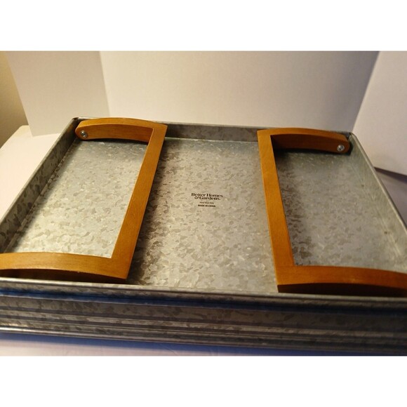 Better Homes & Garden Galvanized Steel Rectangular Serving Tray Wood Hand/legs - Picture 9 of 16